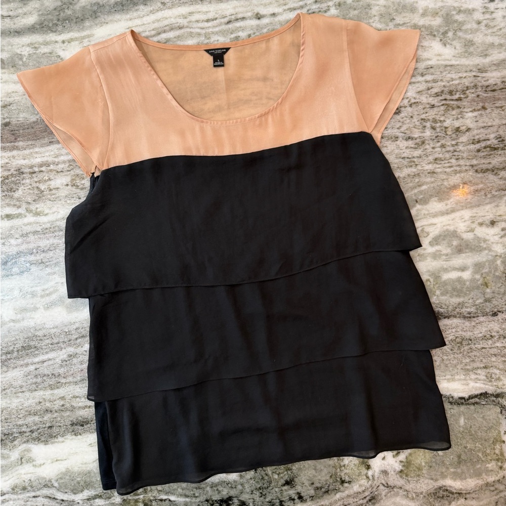 Ann Taylor Black and Tan Layered Blouse Top